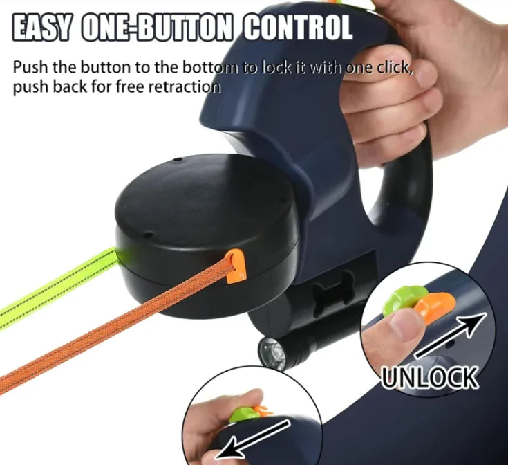 🦮 Catchi™ Dual Retractable Dog Leash – Walk Two Dogs with Ease, Day or Night
